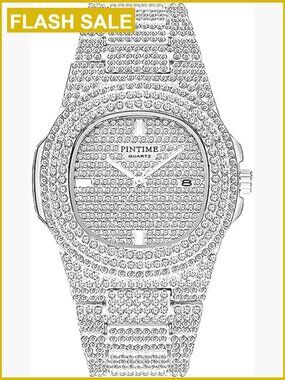 Unisex Crystal Diamond Watch Big Face Stainless Steel Bracelet Quartz